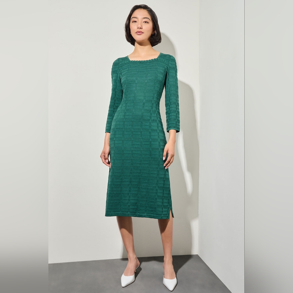 Ming Wang Emerald Green Textured Knit Midi Dress